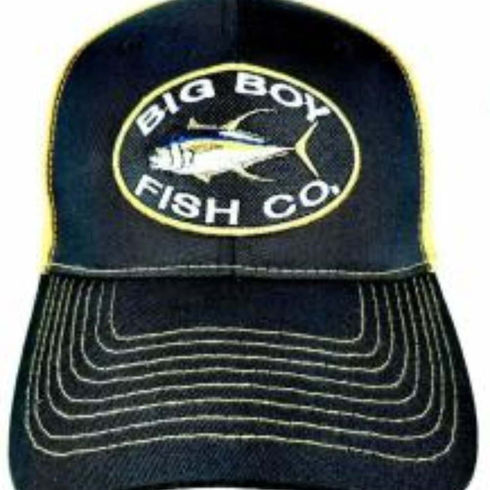 Big Boy Fish Co. Mens Mesh Snapback Baseball Cap Hat Yellow Embroidered Patch